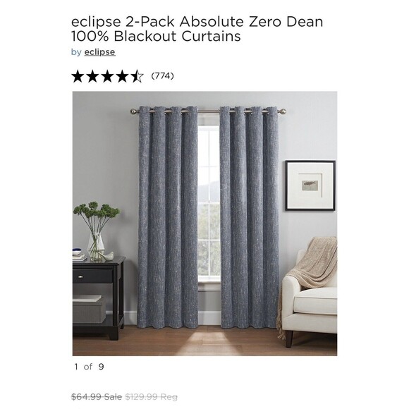 Eclipse Absolute Zero 100% Blackout Grommet Panel Curtains 50"×84"  Dean Indigo - Picture 5 of 5